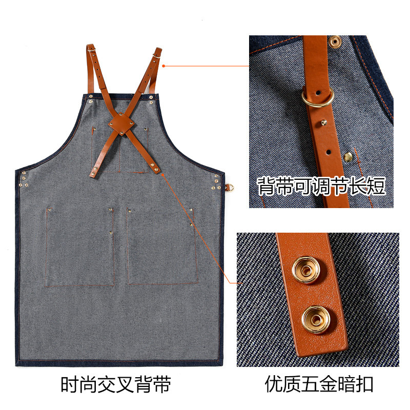 围裙工作男2021新款牛仔咖啡师发型师画画女美术生韩版定制印logo