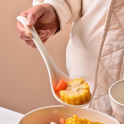 奶油风汤勺家用陶瓷大号长柄盛汤勺子精致新款粥勺喝汤小勺子