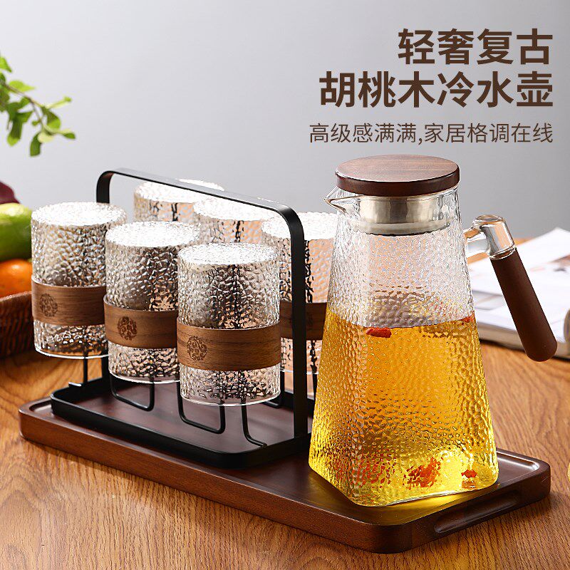 冷水壶玻璃耐高温家用凉白开水壶大容量果茶果汁桶凉水壶水杯套装