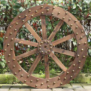 酒吧背景墙装饰道具实木质挂件木轮子车轮仿古复古木头马车车轱辘