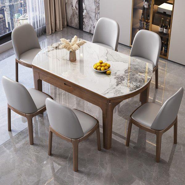 实木岩板餐桌现代简约轻奢小户型家用饭桌伸缩折叠电磁炉可变圆桌,住宅家具,岩板餐桌,淘宝优惠券,粉丝福利购,淘宝优惠卷