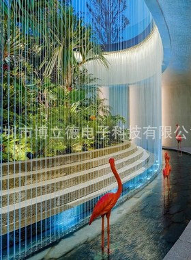 拉线水帘水幕雨帘拉丝流水景观瀑布水幕墙R数字户外广场工程