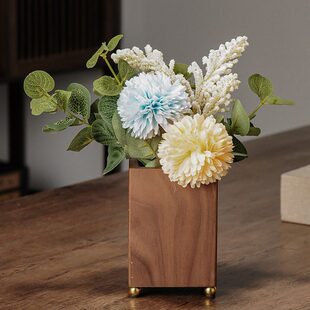 胡桃木小花瓶实木酒柜插花器摆件新中式装饰禅意民宿创意摄影道具