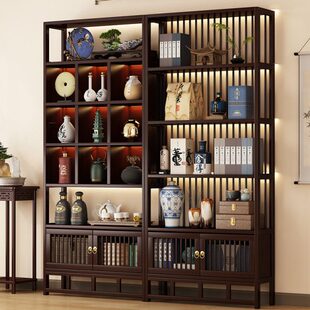 博古架新中式茶柜置物架家用茶室布置高级感多宝阁落地摆件展示柜