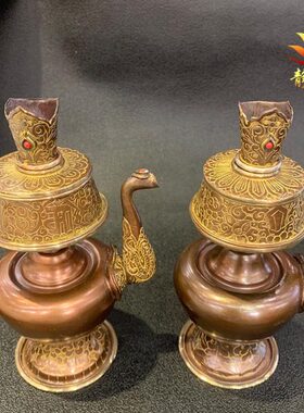 尼泊尔手工纯铜雕花贲巴壶净水瓶文巴壶奔巴灌顶摆件家用摆件居家