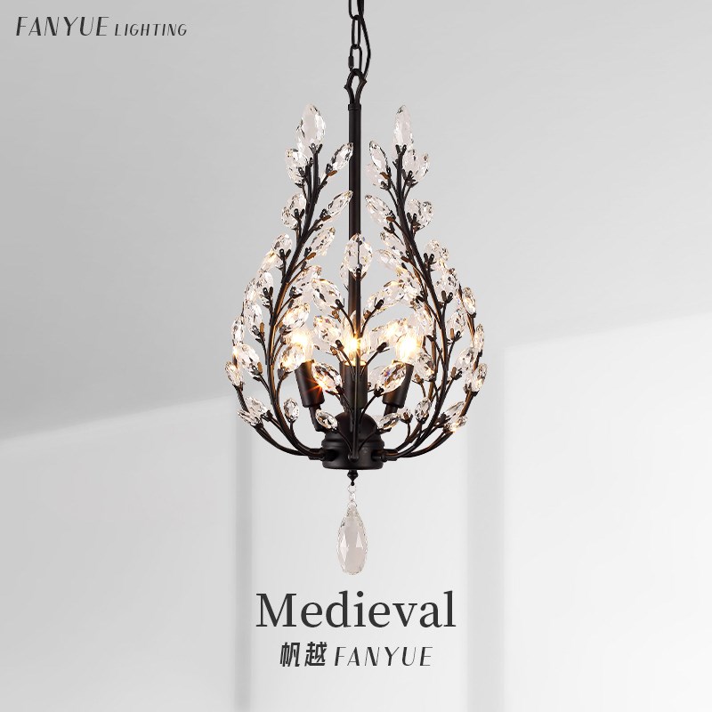 法式轻奢水晶餐厅吧台吊灯黑色卧室灯2025年新款浪漫Y复古餐桌灯