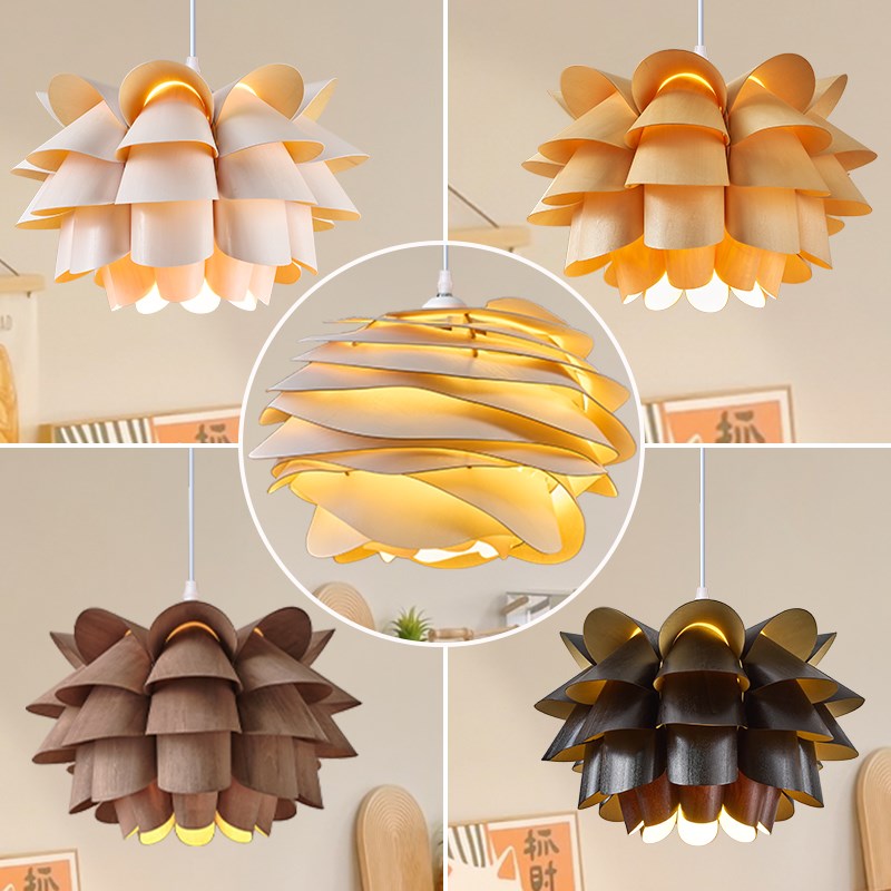 木艺餐厅吊灯个性创意花朵花w瓣民宿火锅店造型灯网红玫瑰花松果