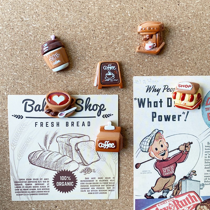 6个咖啡系列图钉coffree毛毡板软木板装饰按钉照片墙固定小钉子