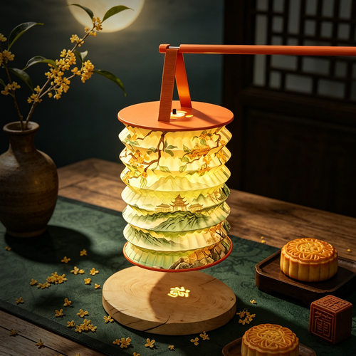 中秋节文创礼品纸艺折叠灯笼LED小夜灯摆件创意氛围灯中式伴手礼