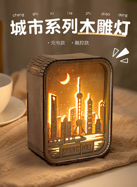 中国风特色礼物景区文创纪念礼品定制中式木雕小夜灯商务伴手礼