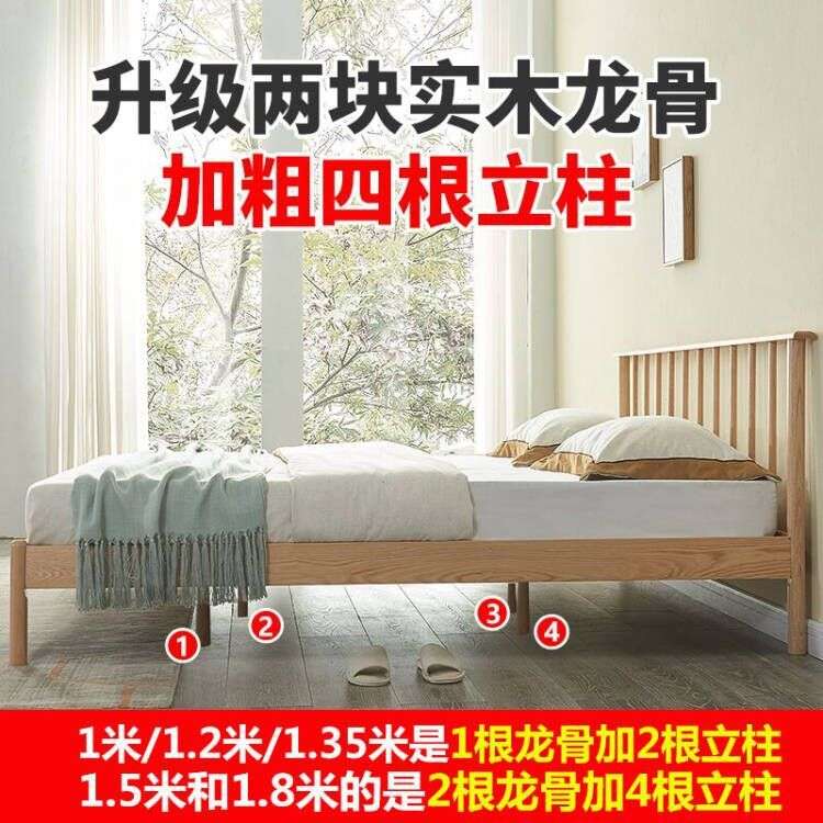 简约现代实木床温莎北欧一米五1米8大单双人出租房用实榉木原木床