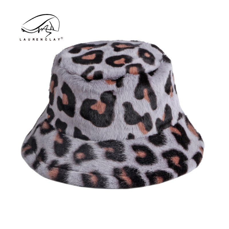 帽子女秋冬豹纹渔夫帽韩版insC网红保暖百搭仿兔毛盆帽保暖帽