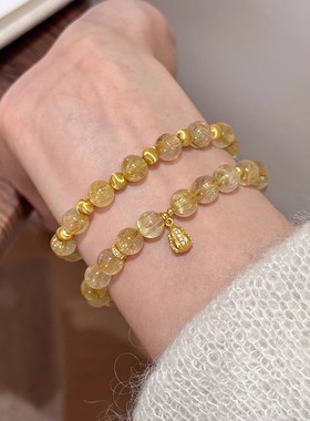 天然黄水晶手串女金发晶手链轻奢高级G感百搭小众串珠闺蜜手饰