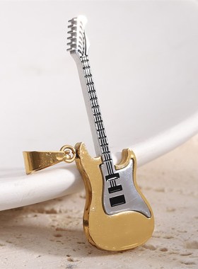 跨境欧美新款inks网红个性潮流嘻哈不锈钢吉他吊坠街头Rap钛钢项