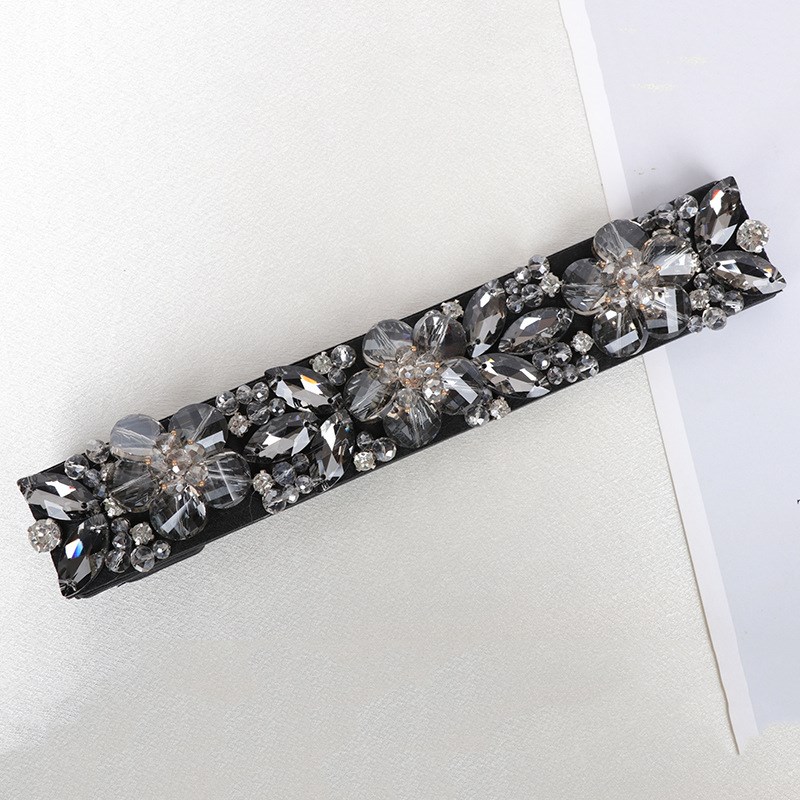 韩版时尚镶钻腰带女水钻花朵腰封装饰百搭连衣裙甜美X松紧弹力配