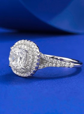 珠宝 2024新款S925银1.2克拉小冰糖豪华围镶垫U形6*6白钻指环