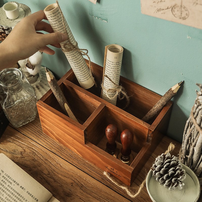 办公桌笔c筒摆件学习用品收纳盒zakka学生书桌上复古化妆刷桶笔罐