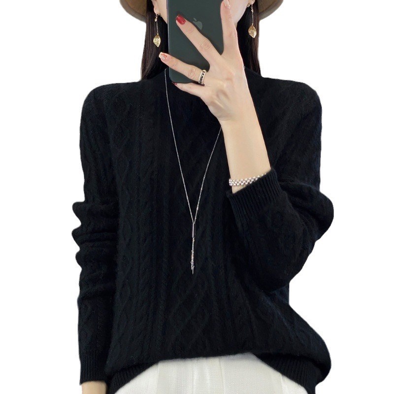 女半高领麻花2025秋冬新B款针织毛衣内搭套头打底衫外套