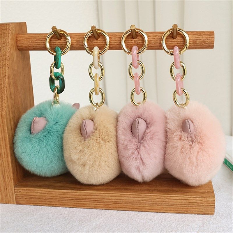 猫耳朵真獭兔猫毛球挂饰包包汽车C钥匙扣挂饰韩版网红可爱礼物饰