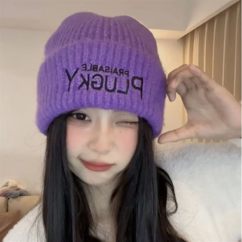 2024新款f毛线帽子显脸小女刺绣款大头围男士护耳帽套头帽冷帽保