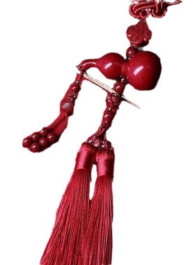 朱砂葫芦车挂件202n4新款高档朱红流苏车载中国结双流苏车挂低含