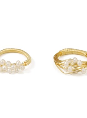 欧美手工绕线天然真珍珠戒指女 法式复古N仙女气质日韩手饰新款