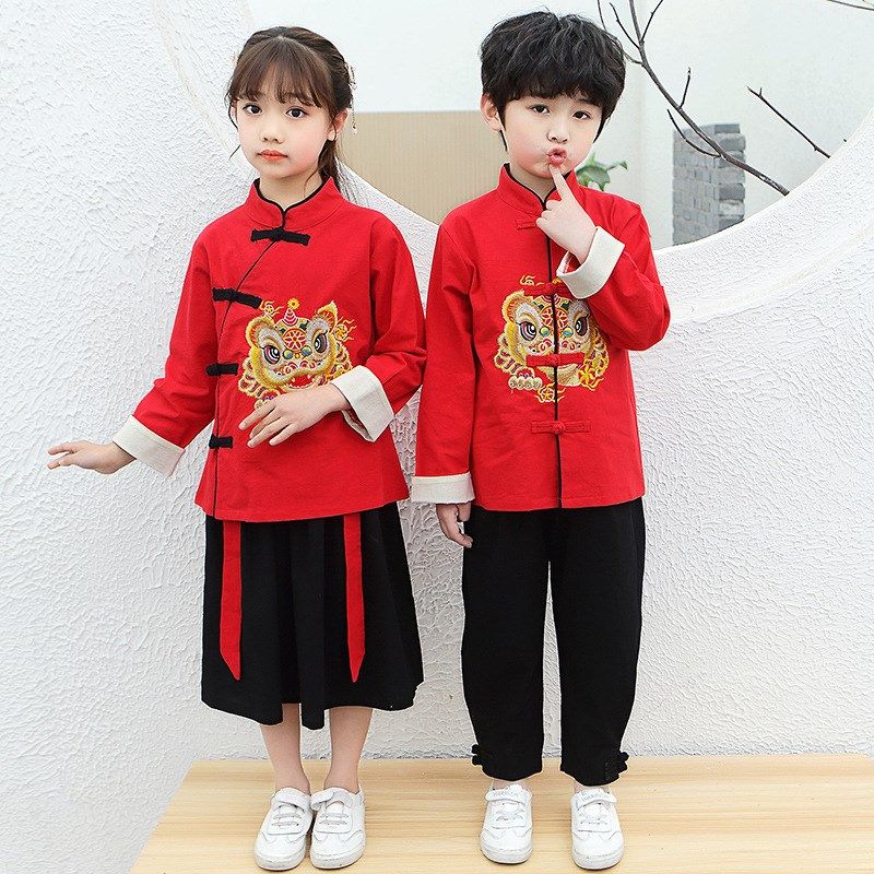 男女童狮醒套装表演服2022新品古风G唐装幼儿园小学生园服一件代