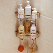 全铜仿古置物架浴室角架复古卫生间沐浴架双层三角篮转角架收纳架