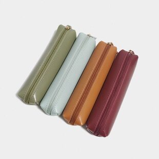 2021新款简约化妆刷包黑色皮质小学生男女孩美术铅收纳大容量笔袋