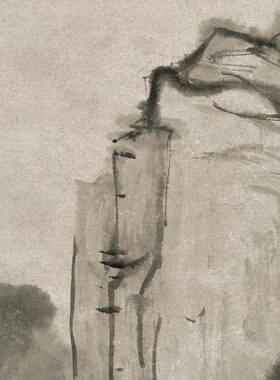 1:1明 李流芳 疏树孤亭图 真迹复制品31x149cm天津博物馆藏古画