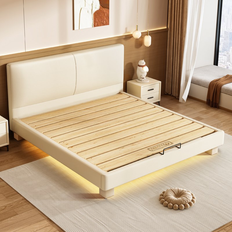 纯实木薄床头悬浮床互不干扰静音加D厚1.8米榻榻米排骨架支持定制