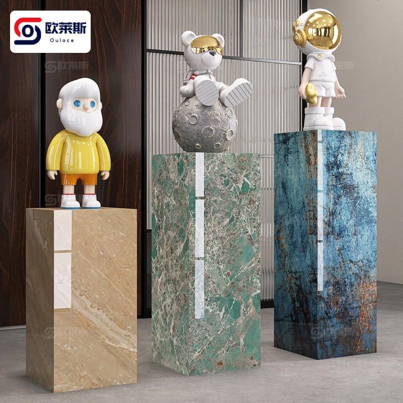 装饰品大理石摆件底座台轻奢高级感2025新款岩板花U架子客厅落地