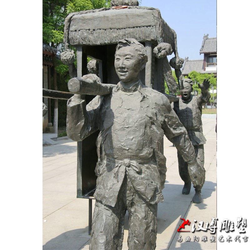 古代人物抬轿子雕塑娶亲出门工具雕塑玻璃钢仿铜雕塑户外景观雕塑