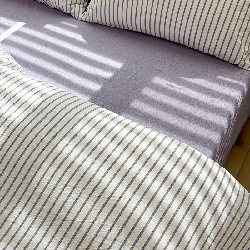 水洗棉紫条纹全棉纯色床单单件夏天学生宿舍被单枕套可配三四件套