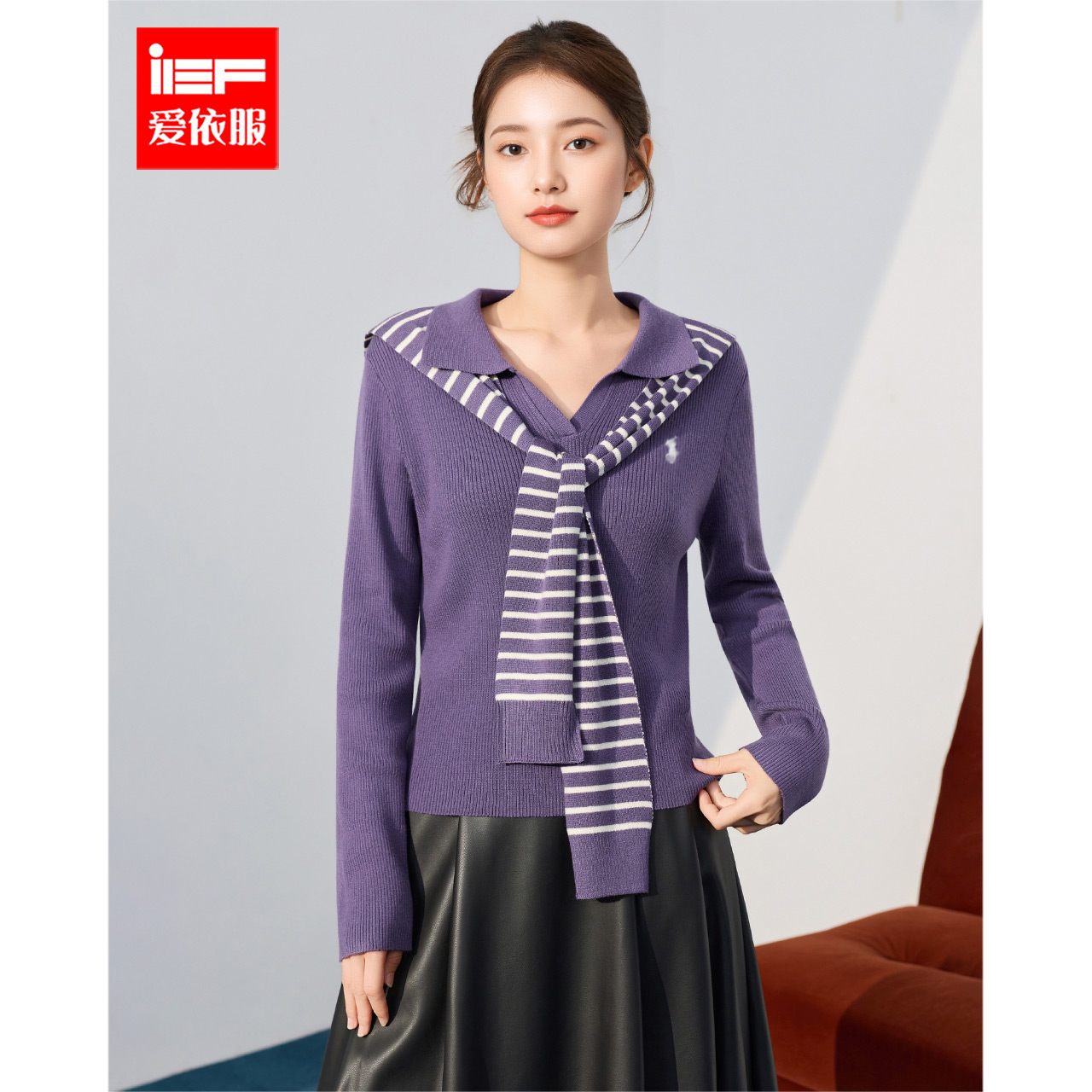 IEF/爱依服2025秋季新款韩版文艺通勤气质带披肩百搭毛织上衣