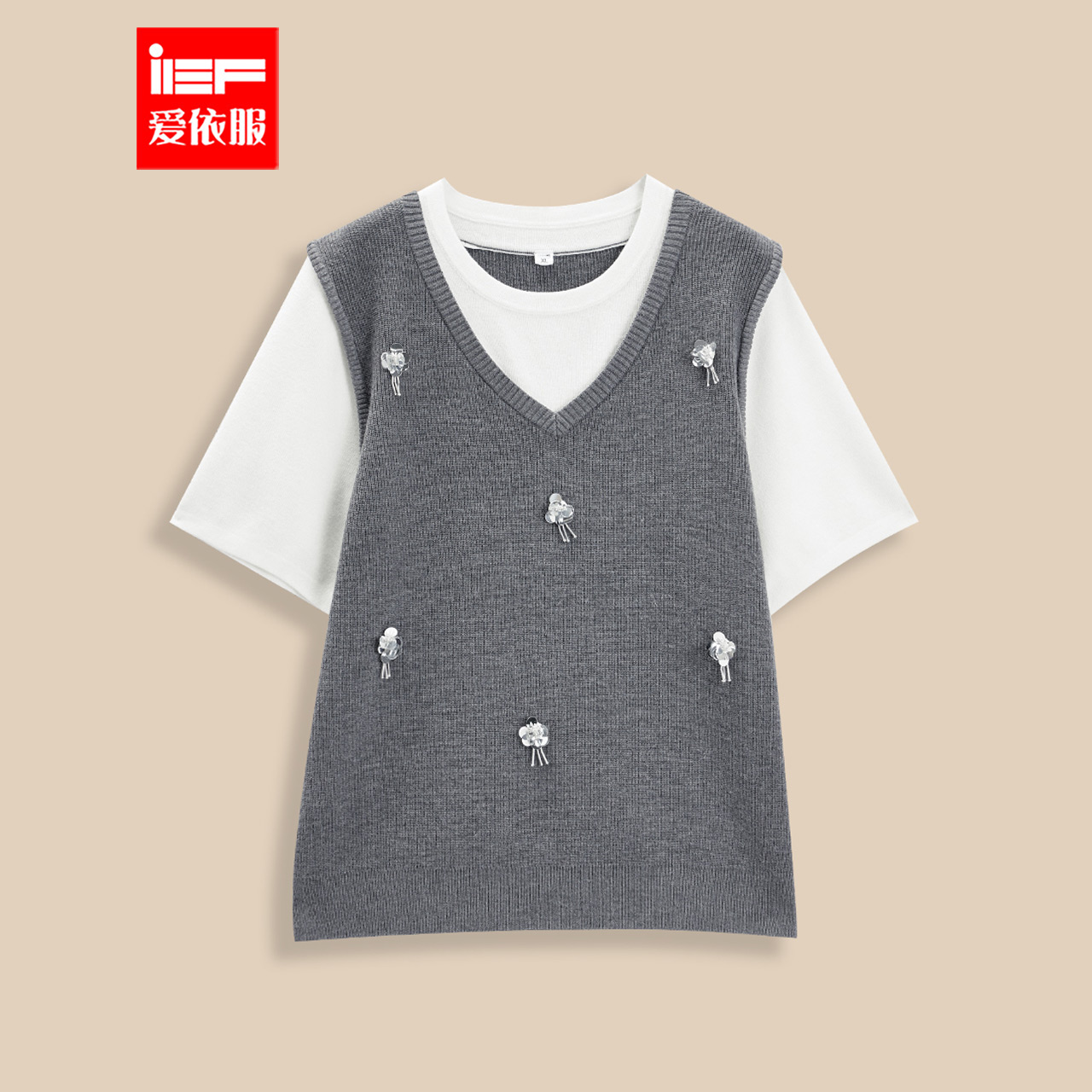 IEF/爱依服【大码女装】2025秋季新款法式温柔风拼接设计百搭上衣