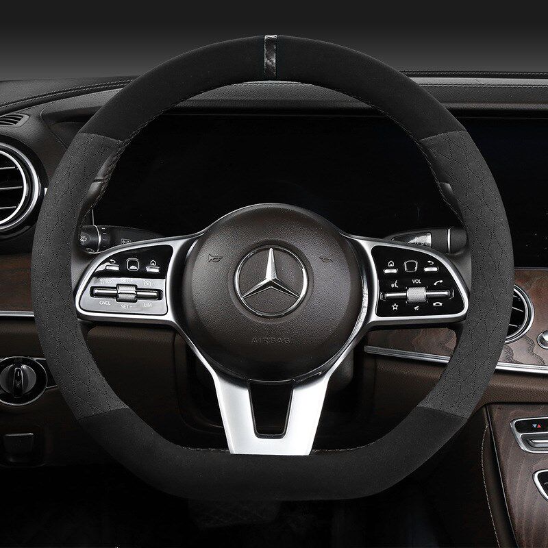 新款汽车方向盘套超纤皮翻毛皮透气吸汗反K毛车载用品把套四季通