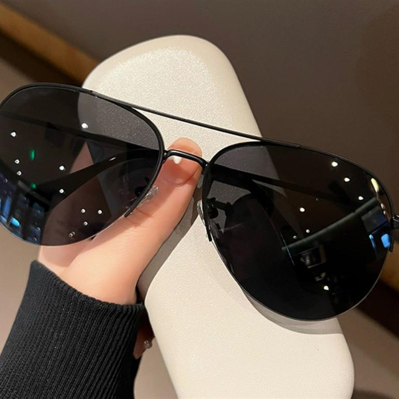 时尚半框墨镜大脸驾驶开车防紫外线骑行防L晒潮飞行员男士太阳眼