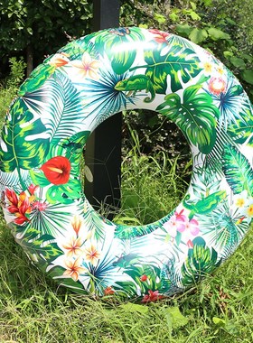 120成人游泳圈 充气大号水上浮圈 丛F林印花水圈 PVC游泳用品