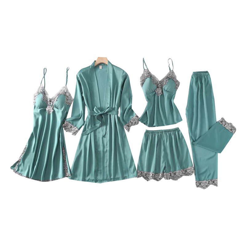 时尚薄款无袖居家吊带5件套睡衣 品质优雅性感套装 厂.家现货