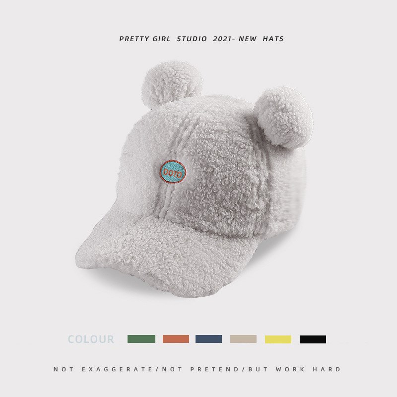 泰迪卷女c秋冬百搭可爱大毛球球棒球帽韩版加厚保暖羊羔毛绒鸭舌