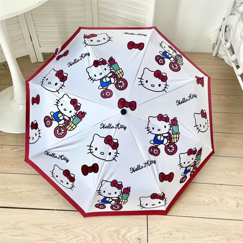 全自动inds风小怪兽太阳伞晴雨两用防晒防紫外线遮阳伞黑胶折叠伞