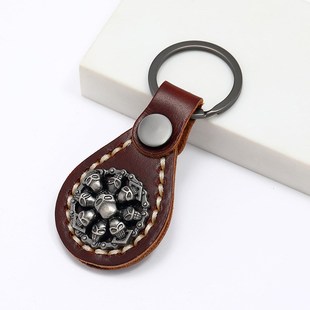 简约创意精致小礼品m手工缝线复古牛皮钥匙扣骷髅头汽车钥匙挂件