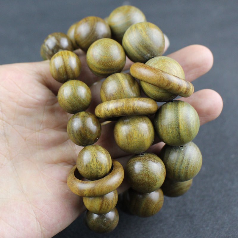 厂家a南美洲绿檀木手串跑环文玩手链男女旅游景区佛珠直播货源