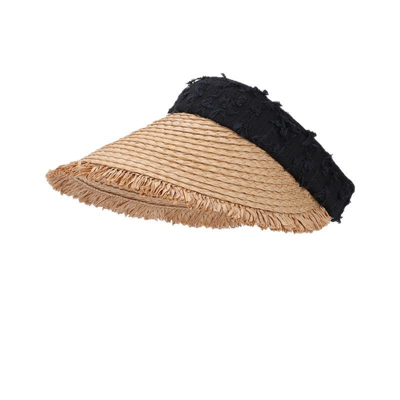 夏季遮阳防晒空顶草帽女s户外大檐遮阳帽纯色草编沙滩度假太阳帽