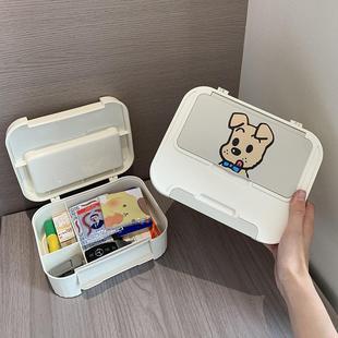 日式收纳盒桌面杂物整理宿舍可爱带盖学生文具盒翻盖家用小号药箱