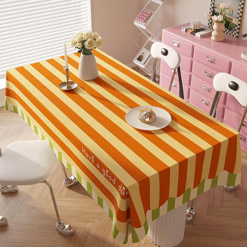 2025多巴胺条纹桌布ins风防水防油桌垫茶几桌布长方形隔热餐桌布