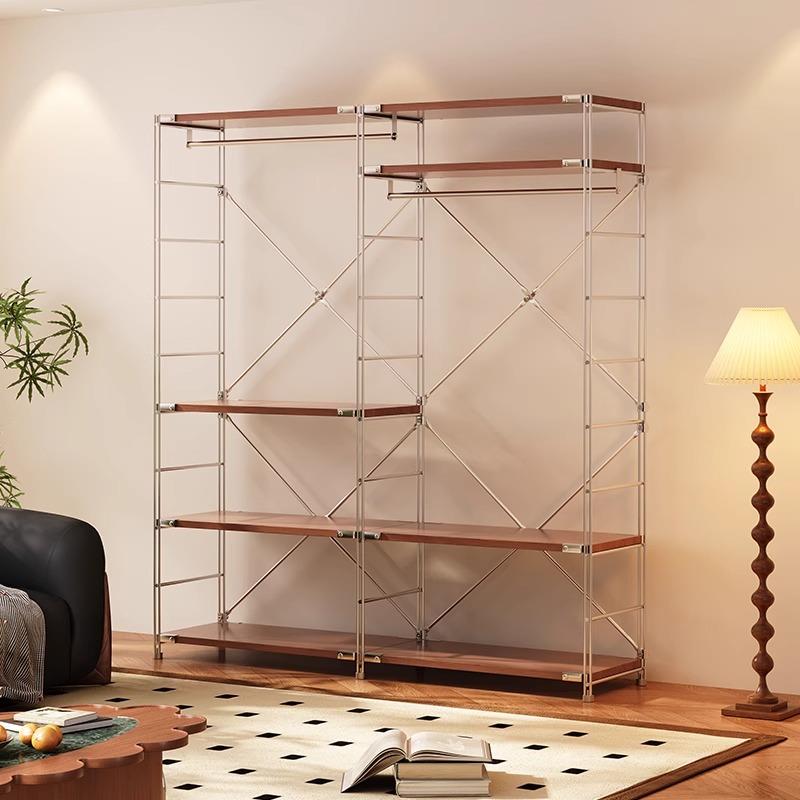 日式衣帽架开放式挂衣架步入式简易衣柜落地卧室墙角收纳晾衣架子