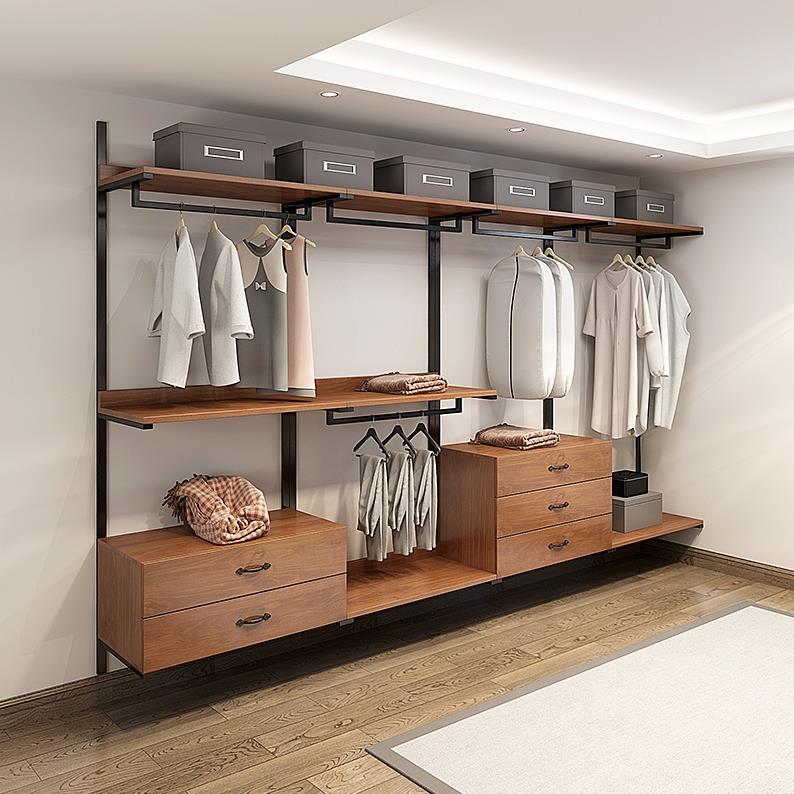 简易衣柜无门2024年新款家用卧室实木衣橱简约现代铁艺衣帽架定制