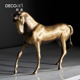 邸高家居新中式样板间柜体开放格展示柜雅金挂画装饰书档铜马摆件